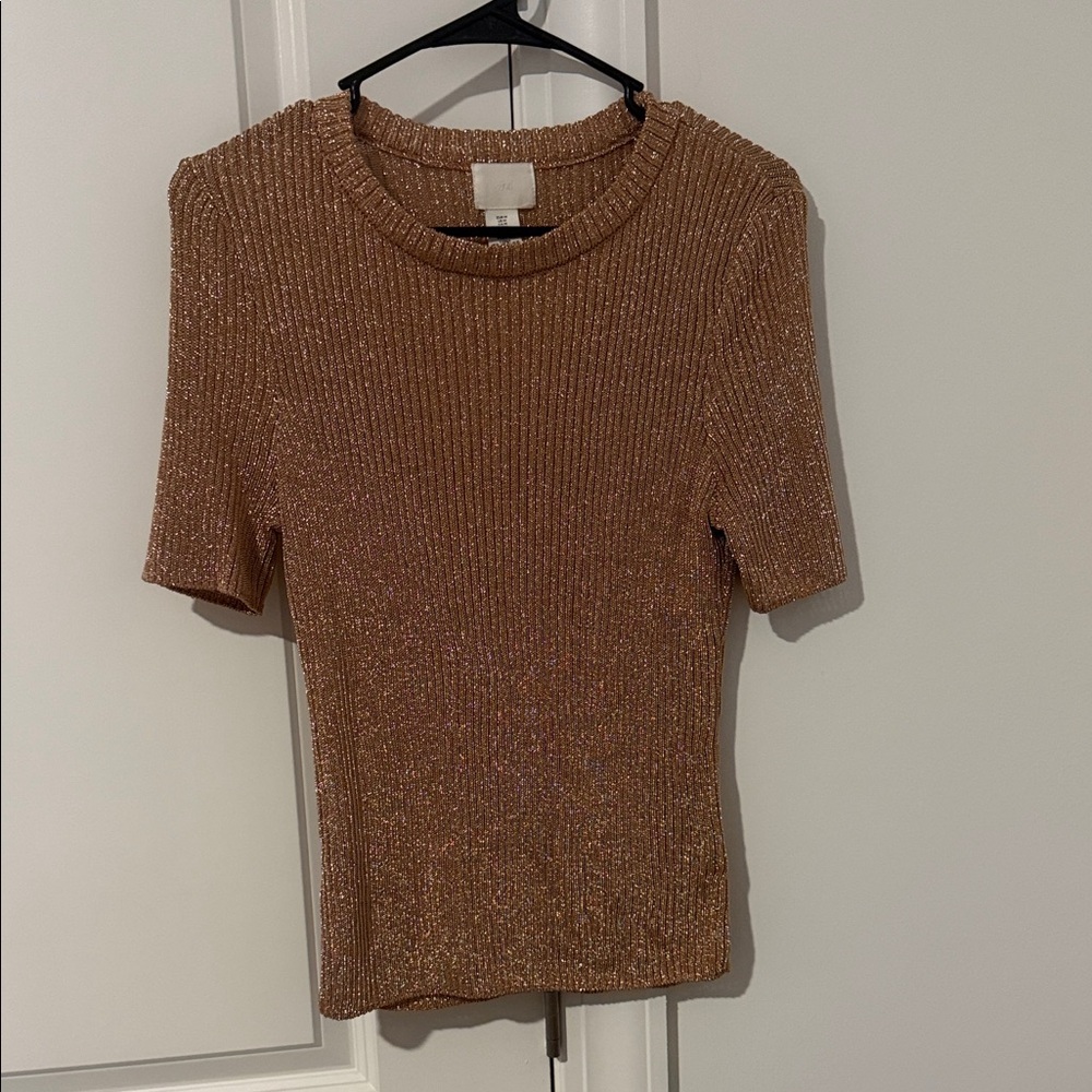 NWOT H&M Women's Metallic Ribbed Short-Sleeve Top - Copper